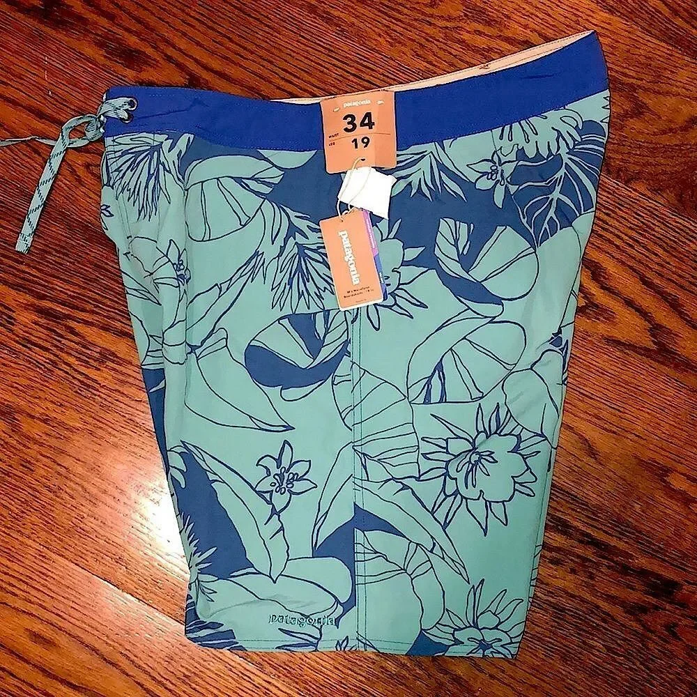 PATAGONIA Mens Work Wear Board Short Navy Turquoise Hawaiian Pattern Sz 34